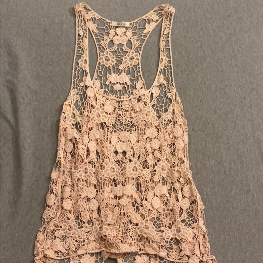 Blush pink crochet tank top